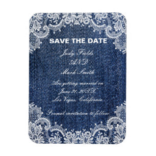 Blue Jean Denim en Lace Save the Date Magneet