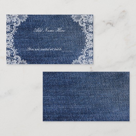 Blue Jean Denim en Lace Table Plaatskaartje (Voorkant / Achterkant)