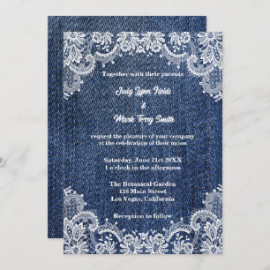 Blue Jean Denim en Lace Wedding Kaart