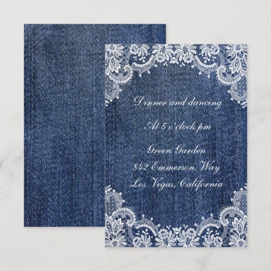 Blue Jean Denim en Lace Wedding Reception Kaart (Voorkant / Achterkant)