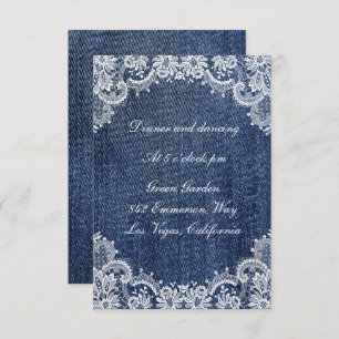 Blue Jean Denim en Lace Wedding Reception Kaart
