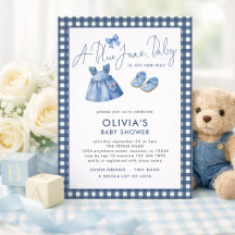 Blue Jean Denim Girl Gingham Baby Shower 