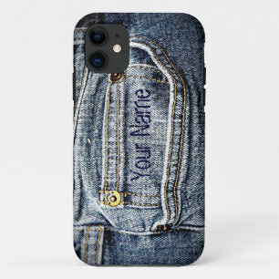 Blue Jean Denim Pocket - jouw naam of initiaal toe iPhone 11 Hoesje