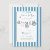 Blue Jean Denim Rustic Boy Baby Shower Invitation (Devant)