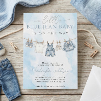 Blue Jean Denim Rustic Western Baby Shower Kaart