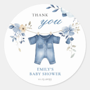 Blue Jean Denim Sweet Boy Baby shower Ronde Sticker