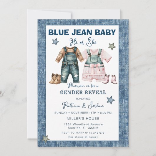 Blue Jean Gender Reveal, He or She  Kaart (Voorkant)