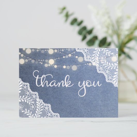 Blue Jean Lace & String Lights Bedankkaart (Staand voorkant)
