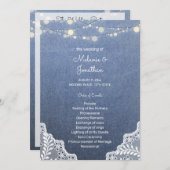 Blue Jean, Lace String Lights Ceremony Program Kaart (Voorkant / Achterkant)