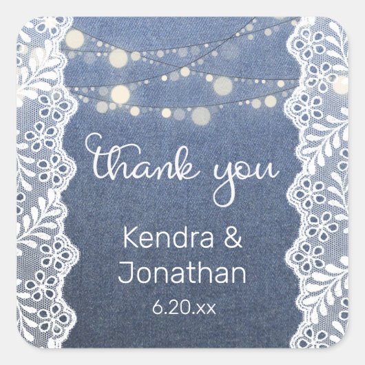 Blue Jean Lace & String Lights Dank u Vierkante Sticker (Voorkant)