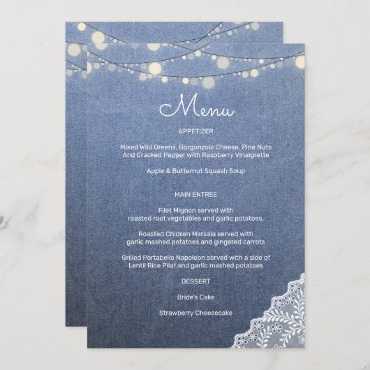 Blue Jean Lace String Lights Uitnodiging (Voorkant / Achterkant)