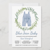 Blue Jean Overall Denim Baby shower Uitnodiging (Voorkant)