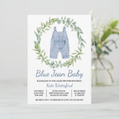 Blue Jean Overall Denim Baby shower Uitnodiging (Staand voorkant)