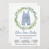 Blue Jean Overall Denim Baby shower Uitnodiging (Voorkant / Achterkant)