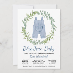 Blue Jean Overall Denim Baby shower Uitnodiging