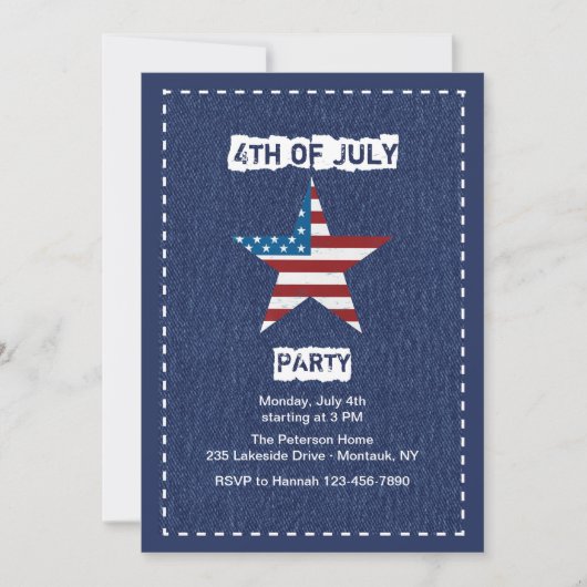 Blue Jean Patriotic Invitation Kaart (Voorkant)