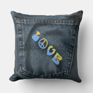 Blue Jean Pocket Coussin de paix et d'amour