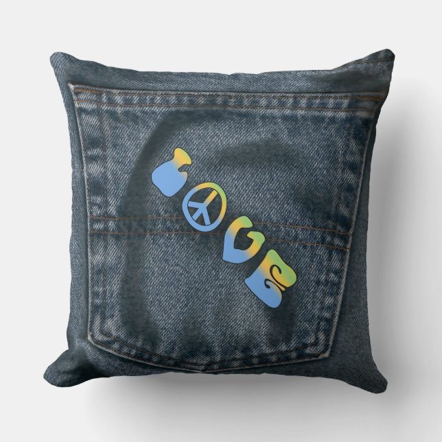 Blue Jean Pocket Peace and Love Pillow Kussen (Voorkant)