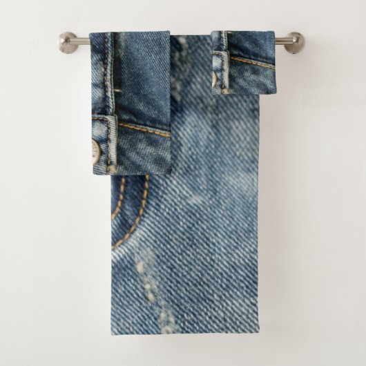 Blue Jeans Denim Zipper Faux Bad Handdoek (Insitu)