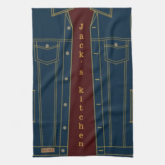 Blue Jeans Jacket Kitchen Towel - Jouw tekst / naa Theedoek (Verticaal)