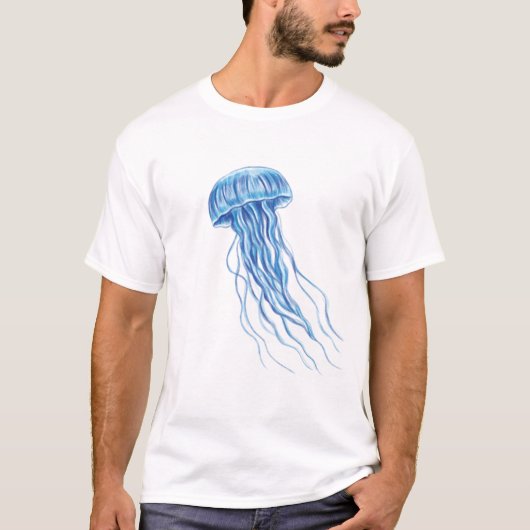 Blue Jellyfish illustratie ontwerp T-shirt (Voorkant)