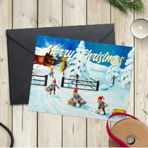 Blue Jenny Nyström Gnome  Zweeds Kerstfeest Folie Feestdagenkaart