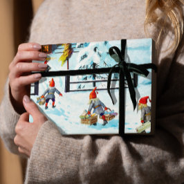 Blue Jenny Nyström Gnome Zweeds Kerstfeest Inpakpapier Vel