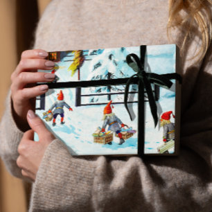 Blue Jenny Nyström Gnome Zweeds Kerstfeest Inpakpapier Vel