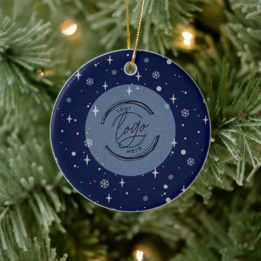 Blue Jolly Kerstmis Business Logo QR-code Chic Keramisch Ornament (Boom)