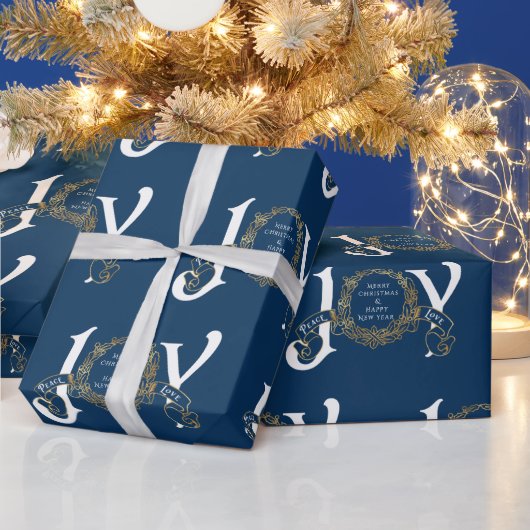 Blue  Joy Peace Gold Classic Kerstmis Cadeaupapier (Feestdagen)