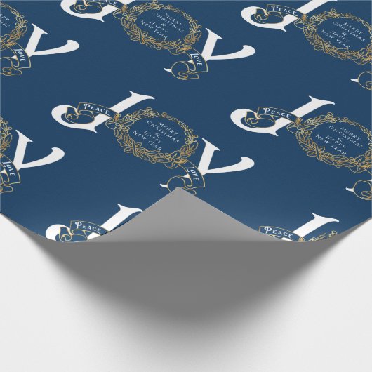 Blue  Joy Peace Gold Classic Kerstmis Cadeaupapier (Hoek)