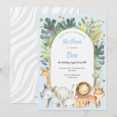 Blue Jungle animaux 1er anniversaire invitation Ga (Devant / Derrière)