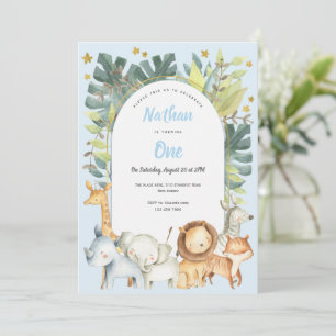 Blue Jungle animaux 1er anniversaire invitation Ga