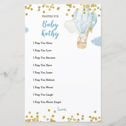 Blue Jungle Hot air Balloon Prières pour carte béb (Devant)