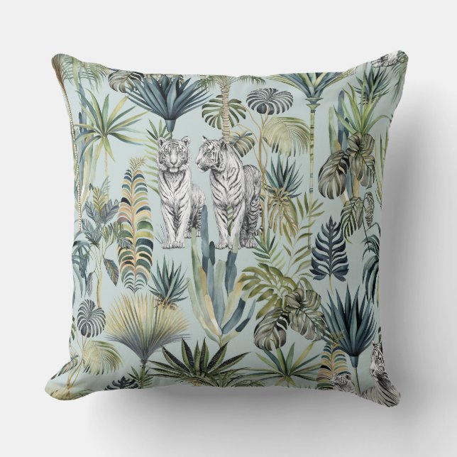 Blue Jungle Whie Tigers Throw Pillow Kussen (Voorkant)