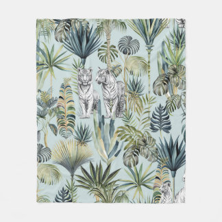 Blue Jungle White TIgers Fleece Blanket Deken