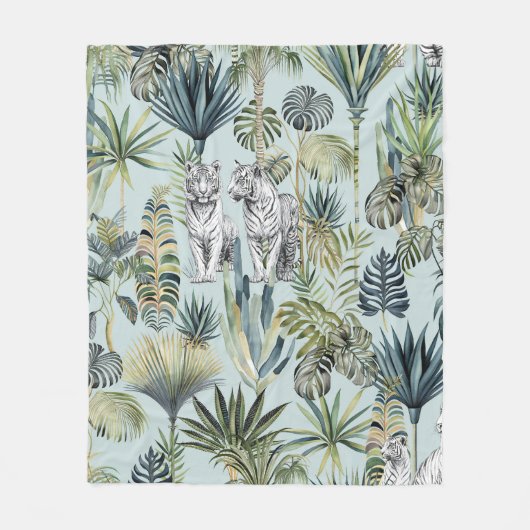 Blue Jungle White TIgers Fleece Blanket Deken (Voorkant)