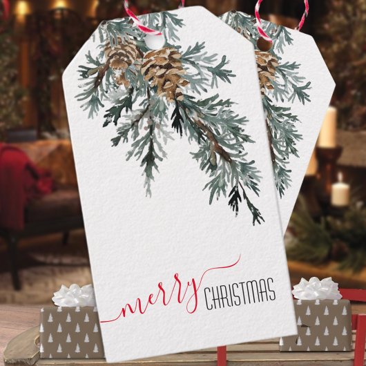 Blue Juniper Branch Cones Merry Kerstmis Cadeaulabel