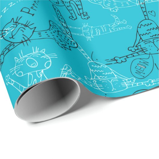 Blue Kat Kat Antics Cadeaupapier (Rol Hoek)