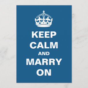 Blue Keep Calm en Marry on Wedding Invitting Kaart