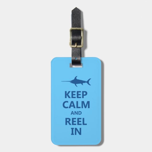 Blue Keep Calm en Reel in Bagagelabel (Voorkant verticaal)