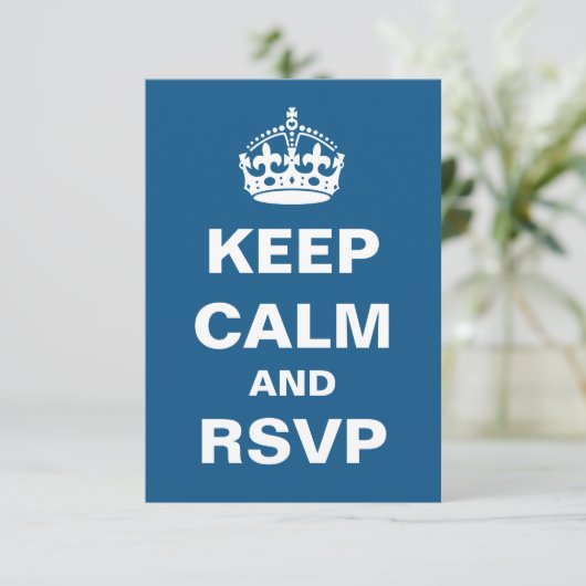 Blue Keep Calm Wedding RSVP (Staand voorkant)