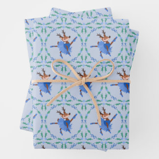 Blue Kerst Dancer het Rendier Ballerina Inpakpapier Vel