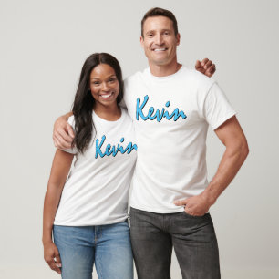 Blue Kevin Logo op White T Shirt
