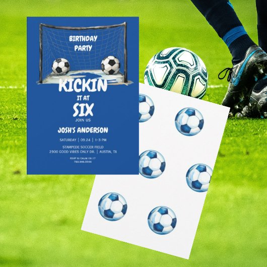 Blue Kickin it Voetbal Verjaardagsfeest Kaart