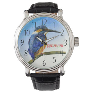 Blue Kingfisher Waterverf Wildlife Bird Art Watch Horloge