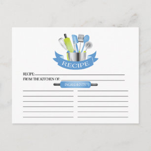 Blue Kitchen Tools Vrijgezellenfeest Recept Kaarte Briefkaart
