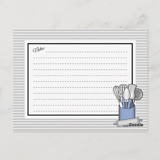 Blue Kitchen Utensil Caddy Rolling Pin Recept Kaar Briefkaart (Achterkant)