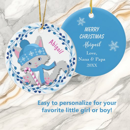 Blue Kitten Wreath Kinderen Keramisch Ornament