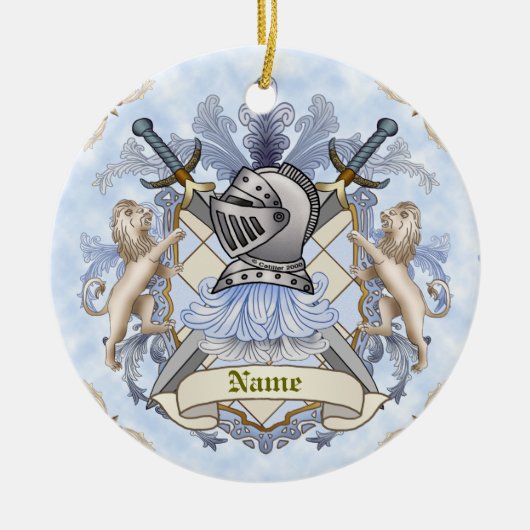 Blue Knight Family Crest Achternaam Ornament (Voorkant)
